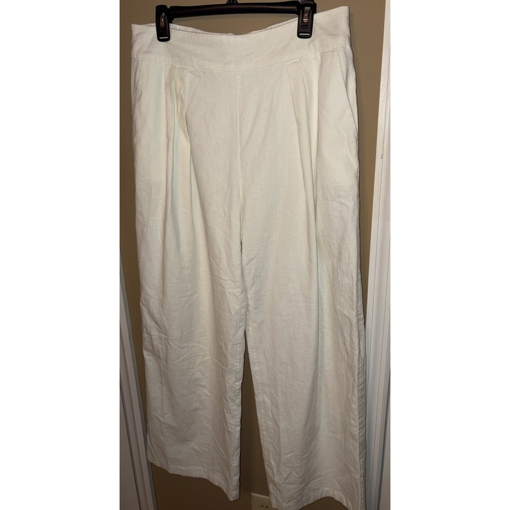 Abercrombie & Fitch L Off White Wide Leg Linen Pants Pull On Pleated Fully Lined
